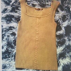 Sleeveless Ribbed Knit Top - Tan